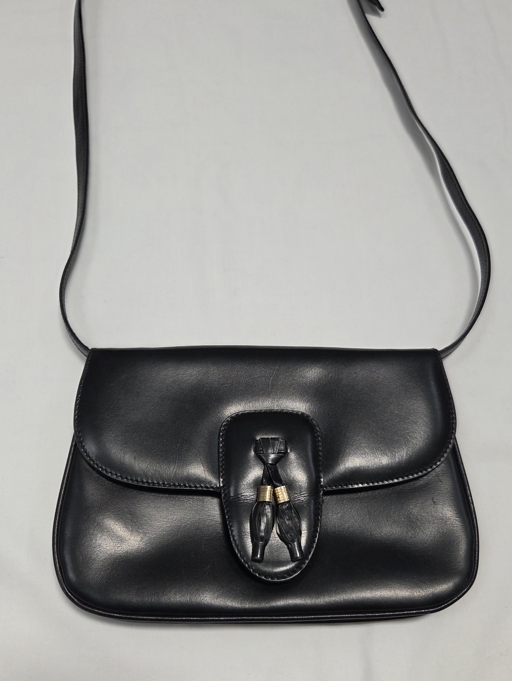 60s Lederer Italy Leather Crossbody Shoulder Bag Black